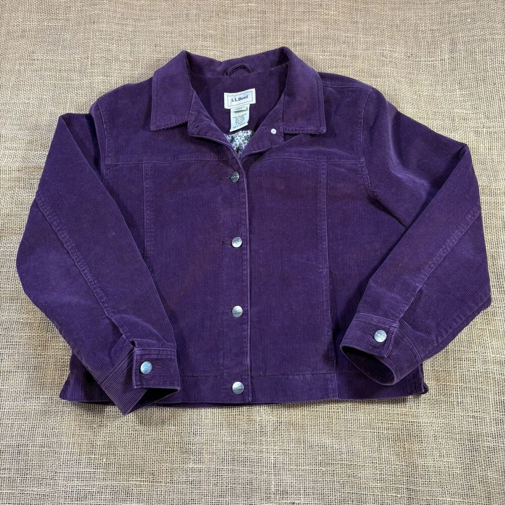 LL Bean Woman's Purple Corduroy Button-Up Jacket Floral Lining Size Petite Small